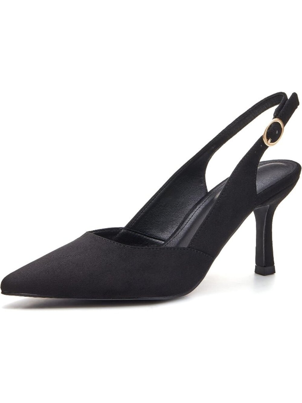 Women's Suede-Black Kitten Heels Closed Pointed Toe Backless Party Pumps Shoes